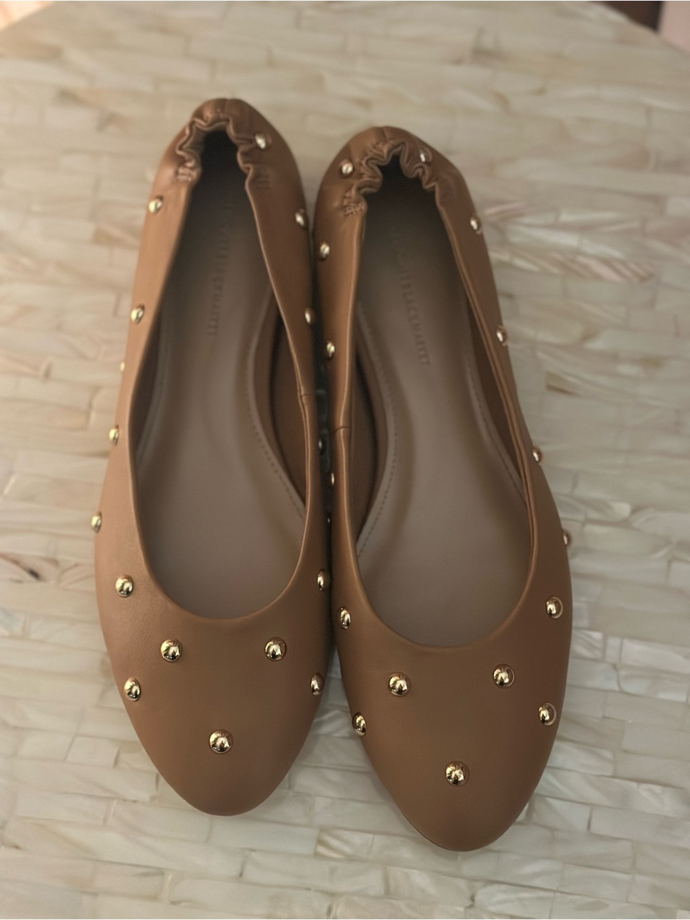 White House Black Market Tan Studded Ballet Flats